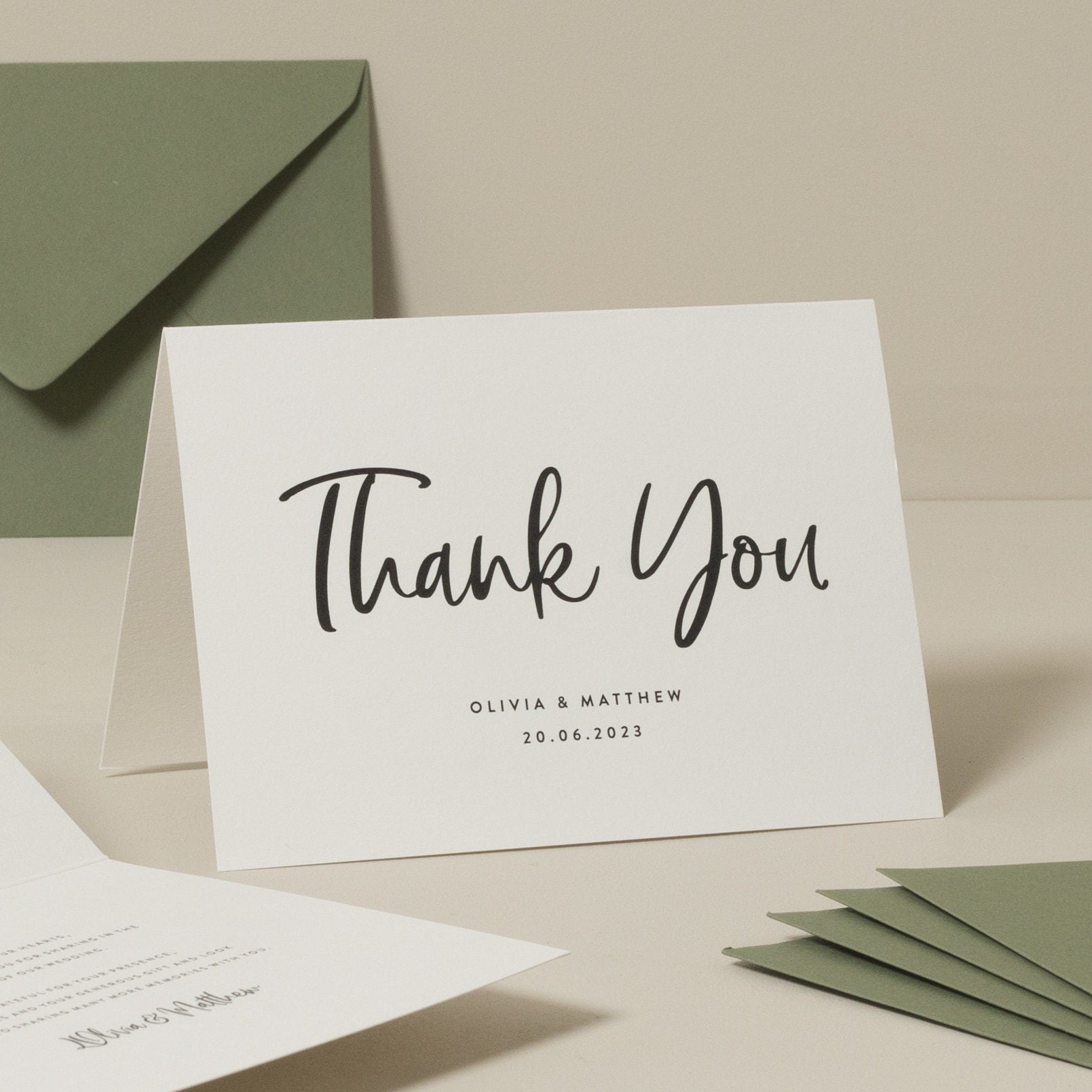 Custom Typography Wedding Thank You Card With Envelopes, Wedding Thank You Postcards, Wedding Thankyou Cards, Simple Wedding Cards