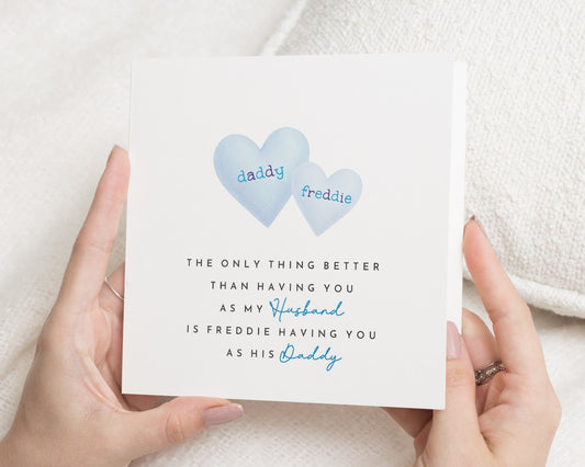 Personalised Fathers Day Card, Daddy Card from Child, Husband Fathers Day Card, Dad Card from Son, Cute Blue Heart Card