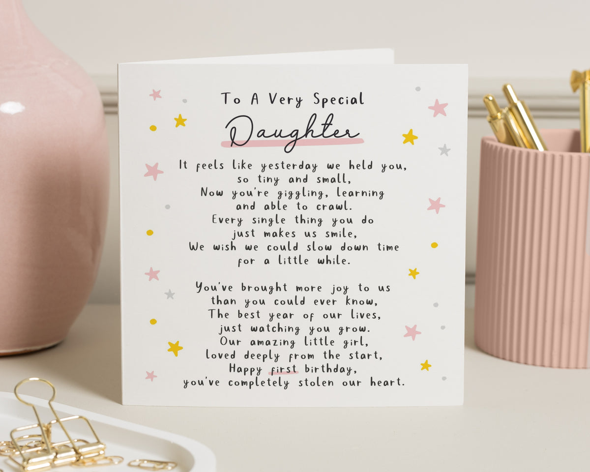 1st Birthday Card for Daughter, First Birthday Card for Daughter, Daughter Birthday Card, Birthday Card for Girl, Cute Poem Birthday Card