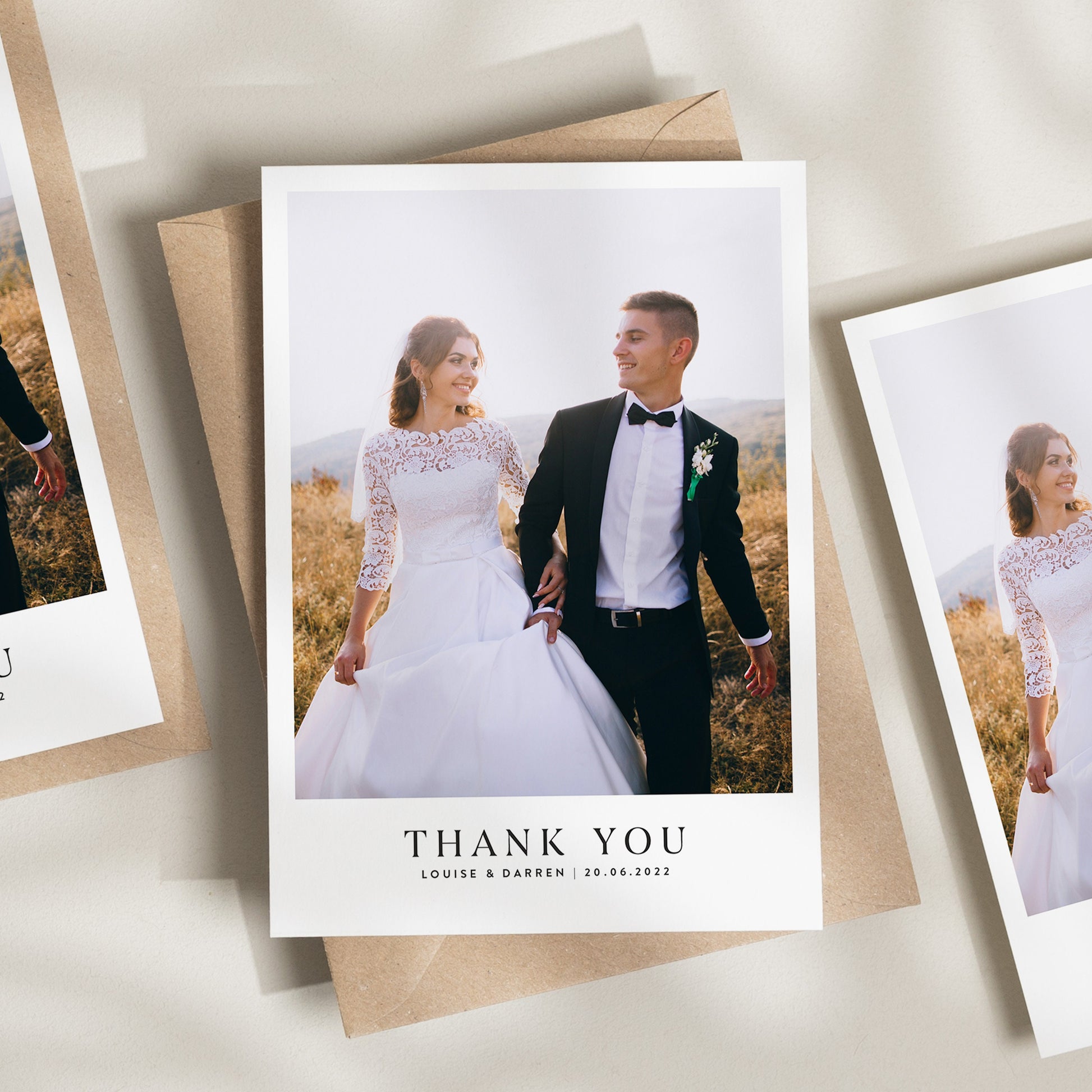 Calligraphy Photo Thank You Wedding Cards, Simple Thank You Wedding Cards, Wedding Thank You Cards With Photo, Thank You With Envelopes