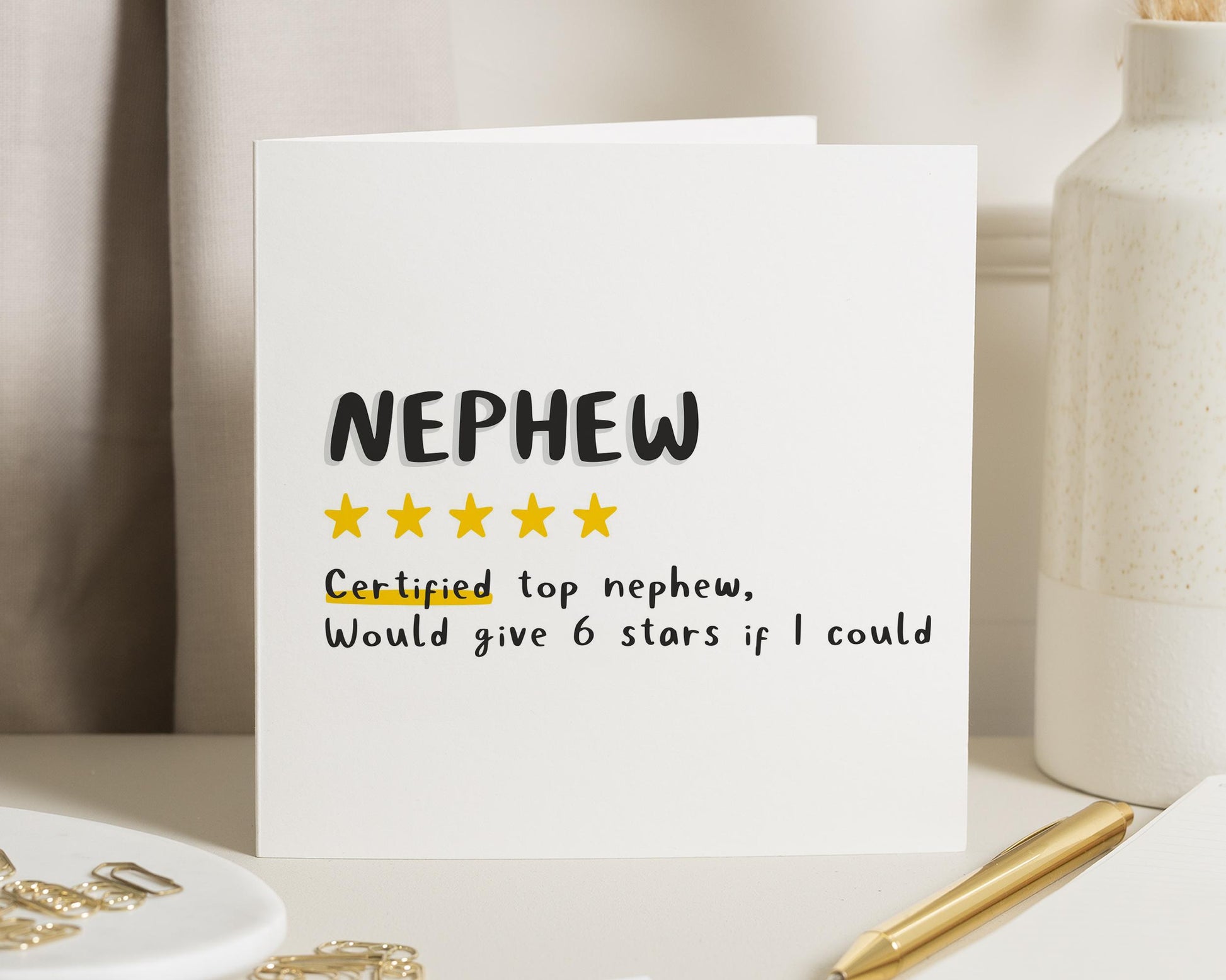 Birthday Card for Nephew, Funny Nephew Birthday Card, Top Nephew Card, Five Star Nephew Card, Birthday Card for Him