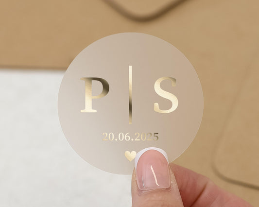Personalised Wedding Sticker, Gold Foil Initials Sticker, Custom Date Sticker, Wedding Envelope Seal, Wedding Sticker