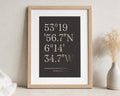 Personalised Gold Foil Coordinates Print, Chocolate Brown Wall Art, Custom Location Print, New Home Gift, Gift for Couple