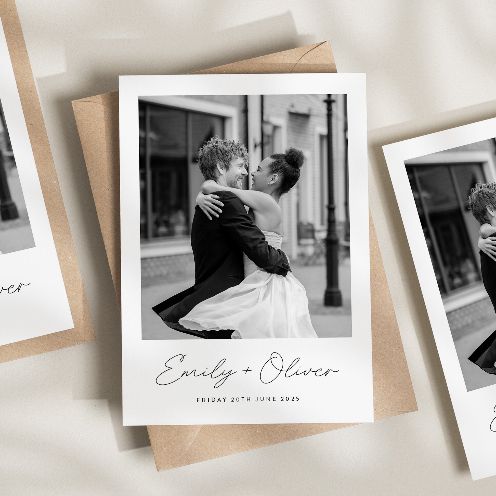 Black and White Wedding Thank You Card, Thank You Cards With Photo, Folded Wedding Thank You, Thank You Card, Simple Wedding Card With Photo