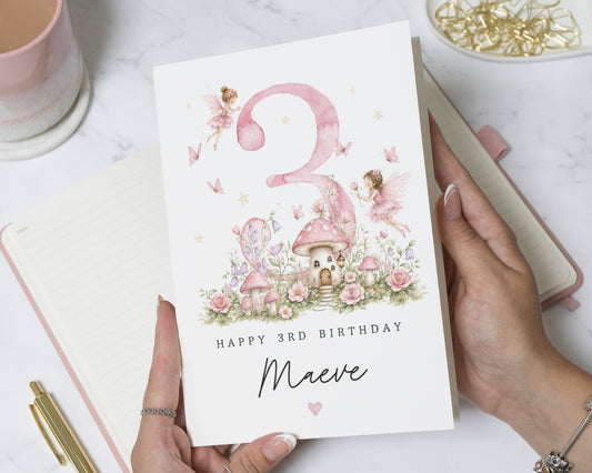 3rd Birthday Card for Girl, Personalised Birthday Card, Third Birthday Card, Fairy Card for Daughter, Granddaughter Card, Niece Card