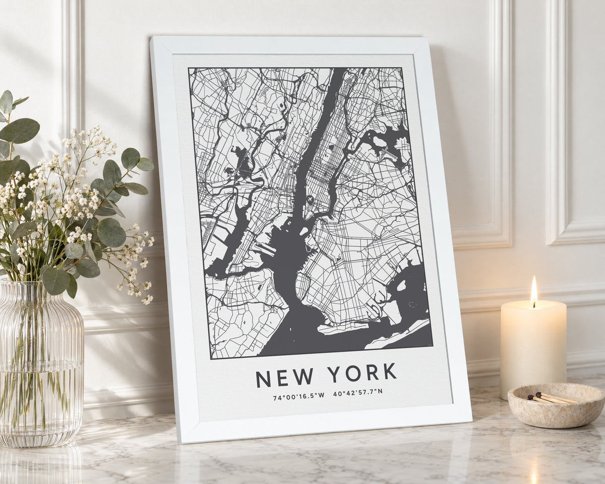 Personalised Map Print, Custom Location Map, Coordinates Print, New Home Gift, House Warming Gift, Portrait Wall Art, White Framed Print