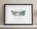 Personalised Wedding Venue Print, Custom Couple Wall Art, Watercolour Wedding Gift, Anniversary Gift, Black Framed Print