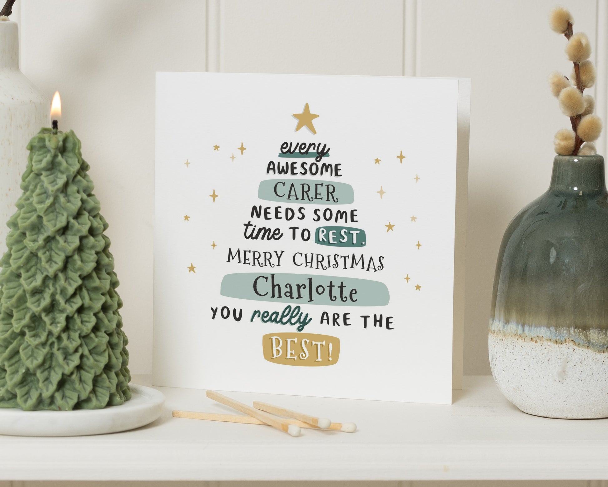 Christmas Card for Carer, Personalised Carer Christmas Card, Merry Christmas Card for Her, Custom Name Christmas Card, Carer Gift