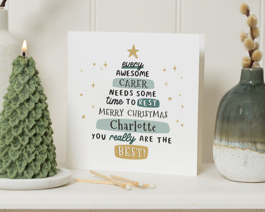 Christmas Card for Carer, Personalised Carer Christmas Card, Merry Christmas Card for Her, Custom Name Christmas Card, Carer Gift