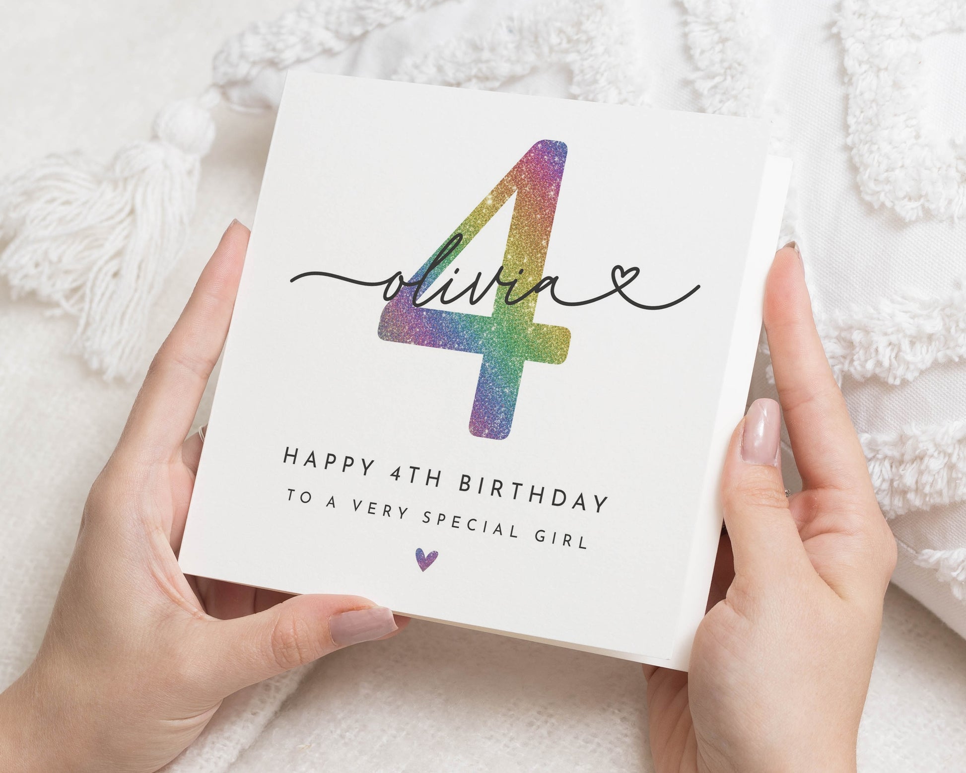 4th Birthday Card for Girl, Personalised Birthday Card, Birthday Card for Daughter, Special Birthday Card for Her, Rainbow Birthday Card