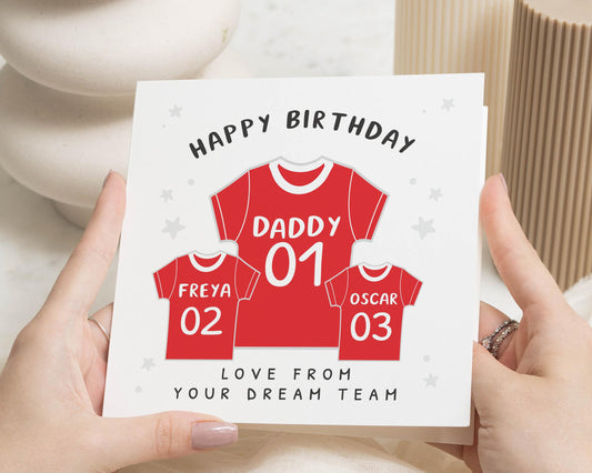 Birthday Card for Daddy, Personalised Birthday Card from Kids, Daddy Birthday Card, Football Shirt Card, Birthday Card for Dad