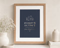 Personalised Gold Foil Coordinates Print, Navy Blue Wall Art, New Home Gift, House Warming Gift, Home Sweet Home Print, Oak Framed Print
