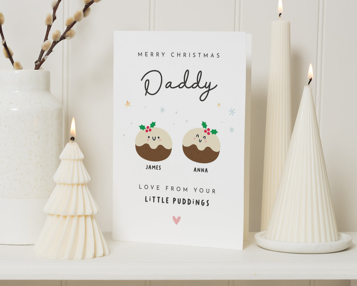 Christmas Card for Daddy, Personalised Christmas Card for Dad, Christmas Card from Kids, Cute Xmas Card from Children, Pudding Card