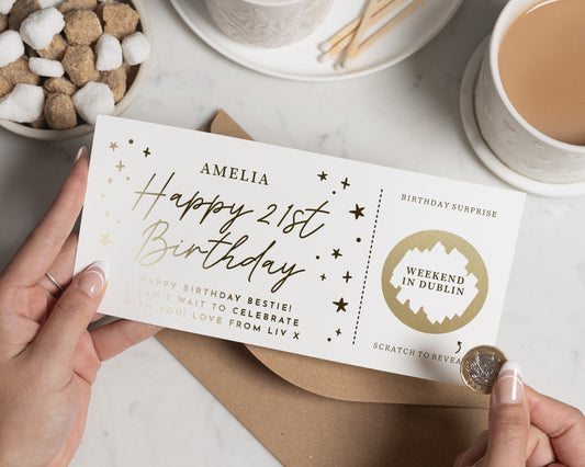 Personalised 21st Birthday Scratch Card, Weekend Away Gift Voucher, Birthday Surprise for Best Friend, Scratch to Reveal Gift