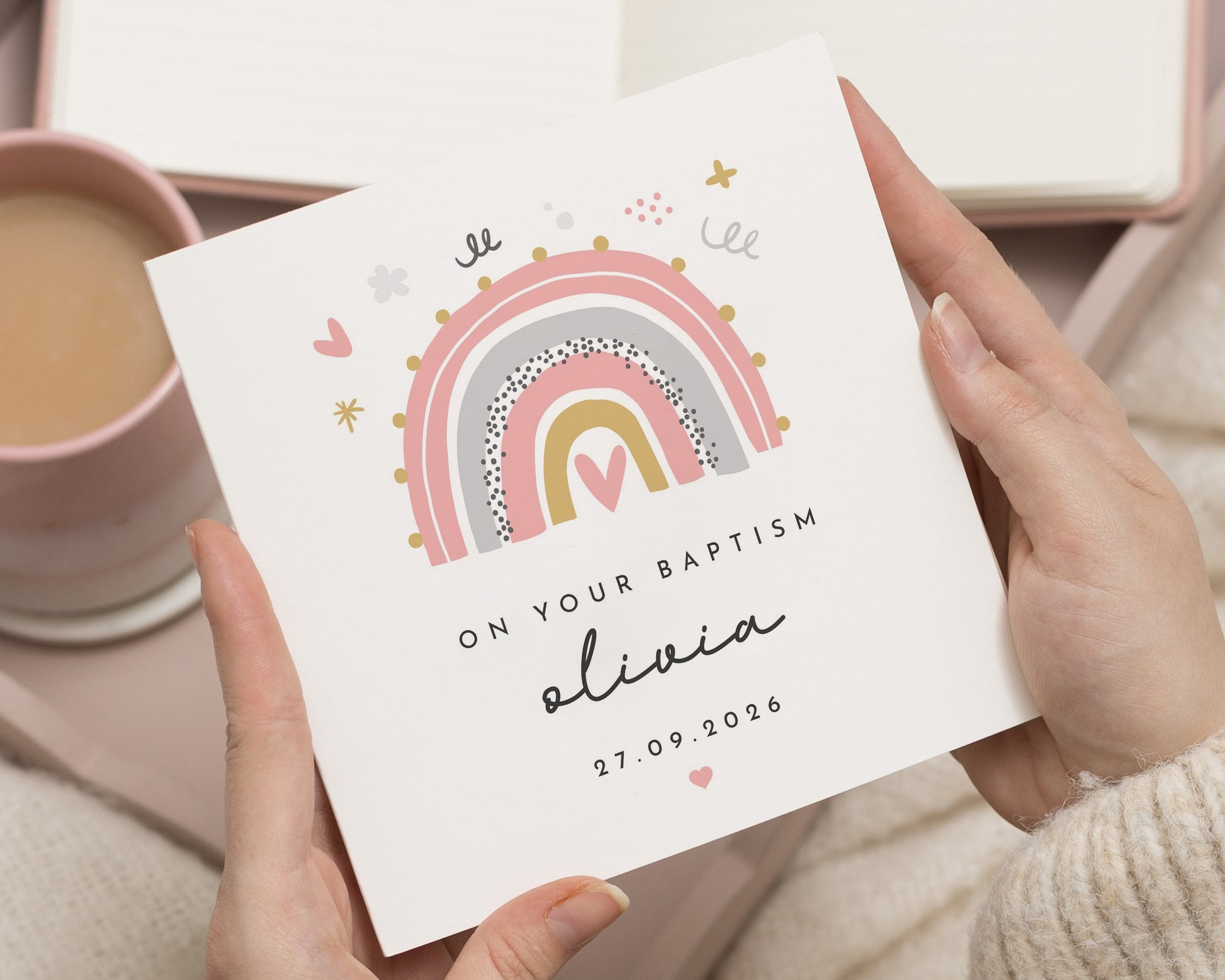 Baptism Card, Personalised Baptism Card, Christening Card, Rainbow Baptism Card, Baptism Card for Girl, Custom Name Baptism Card