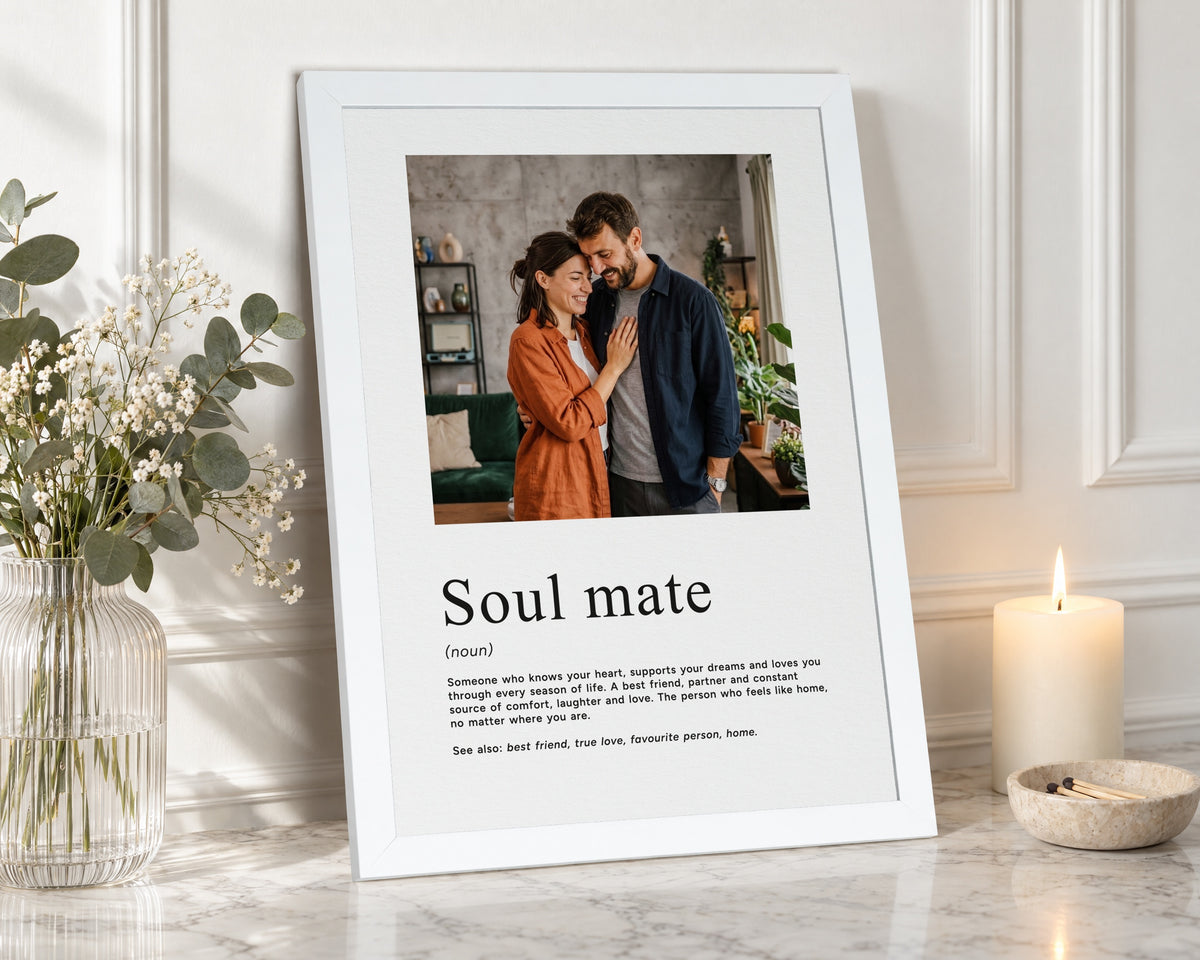Personalised Soul Mate Photo Print, Custom Print From Your Photo, Anniversary Gift for Couple, Romantic Bedroom Wall Art
