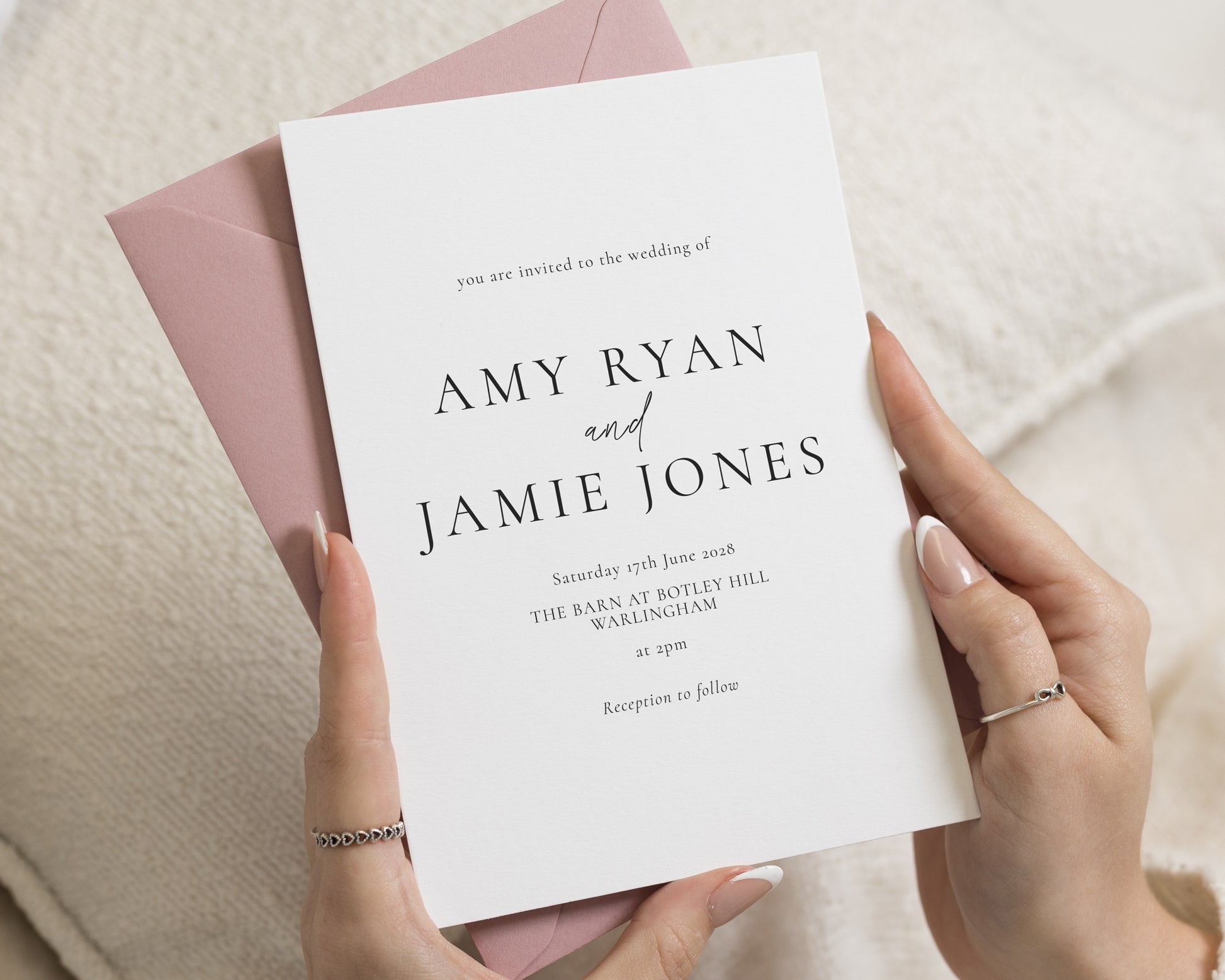 Minimalist Wedding Invitations, Blush Pink Wedding Invite, Elegant Typography Invitation Suite, Personalised Wedding Stationery