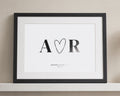 Personalised Couple Initials Print, Off White Wall Art, Wedding Gift, Anniversary Gift, Heart Initials Print, Black Framed Print