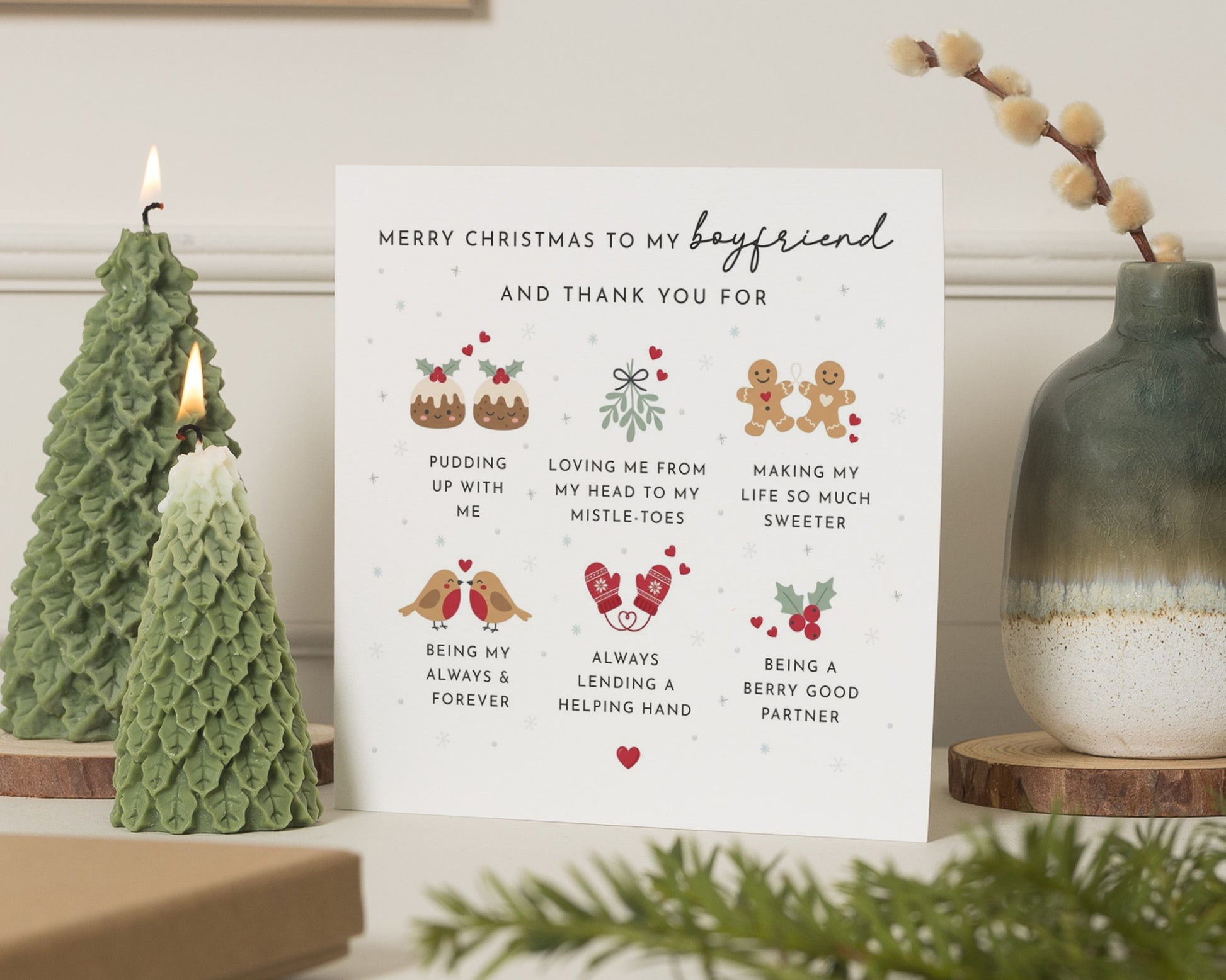 Christmas Card for Boyfriend, Merry Christmas Card for Him, Cute Christmas Card, Personalised Christmas Card, Boyfriend Xmas Card