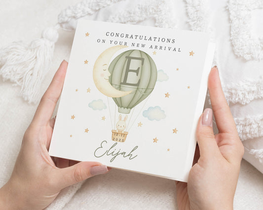 New Baby Card, Personalised Baby Card, Baby Arrival Card, Baby Boy Card, Custom Name Card, Bunny Card, New Baby Gift, Cute Baby Card