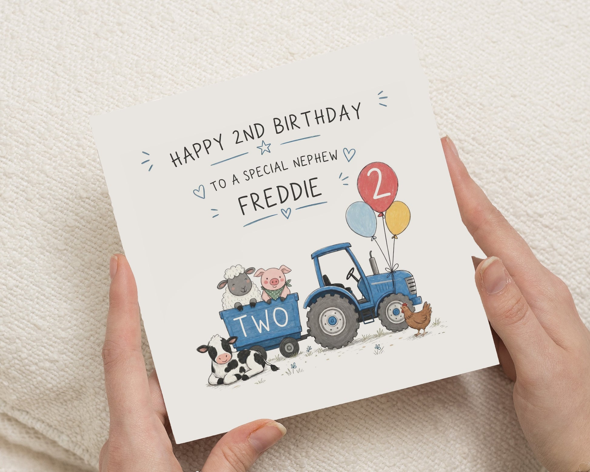 2nd Birthday Card for Nephew, Nephew Birthday Card, Personalised Birthday Card, Tractor Birthday Card for Boy, Farm Birthday Card