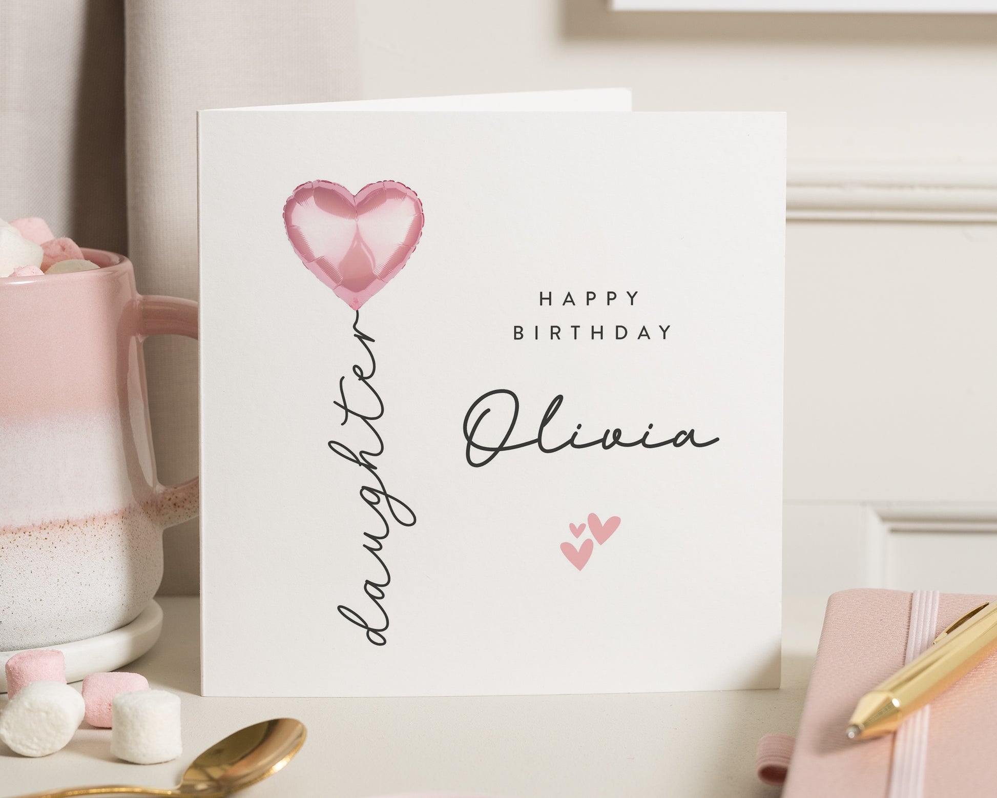 Personalised Birthday Card for Daughter, Daughter Birthday Card, Birthday Card for Her, Cute Heart Balloon Birthday Card for Girl