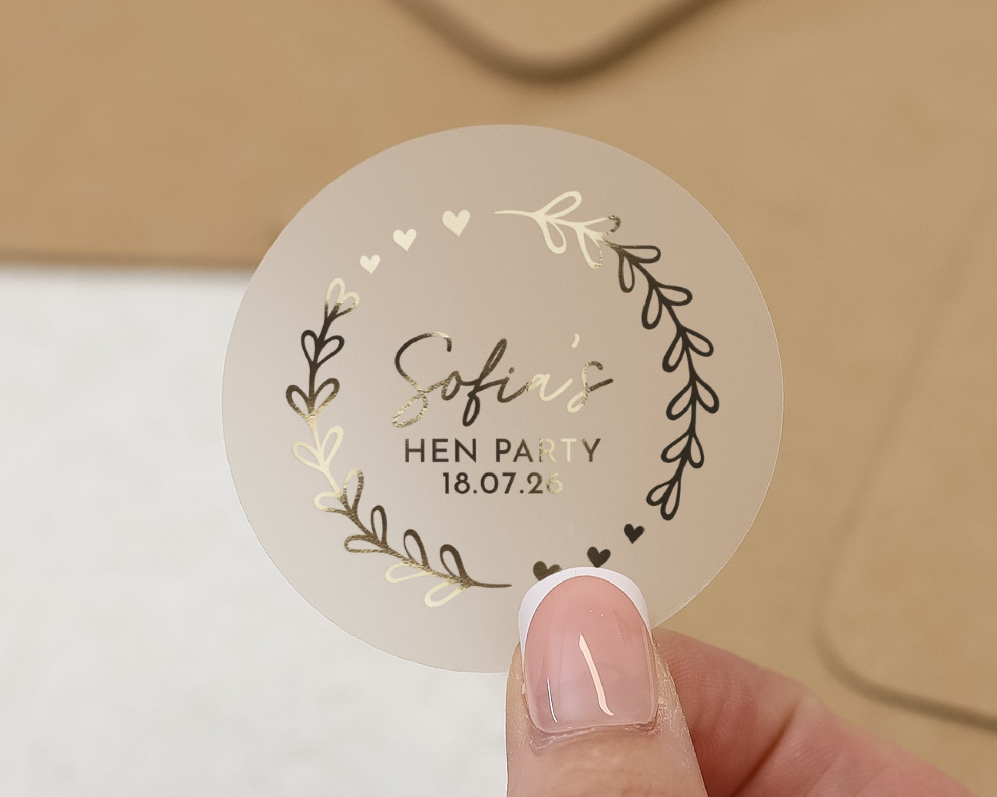 Hen Party Sticker, Personalised Hen Party Label, Custom Hen Do Sticker, Gold Foil Hen Party, Bridal Shower Sticker, Party Favour Label