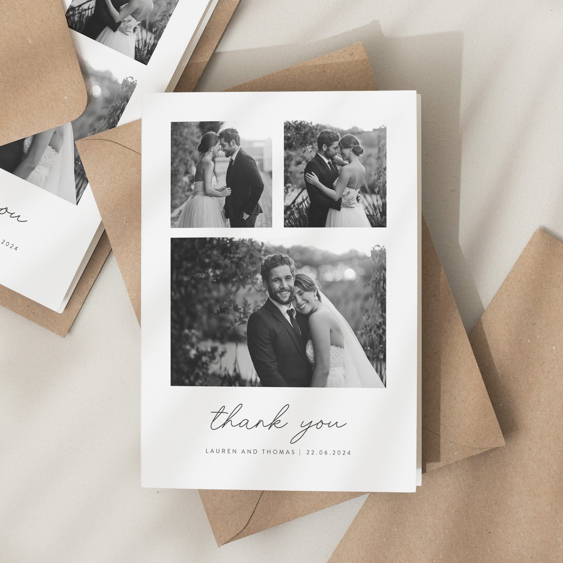 Folded Wedding Thank You Cards, Postcard Thank You Cards Wedding, Wedding Thank You, Thank You Wedding Card, Simple Wedding Card With Photo