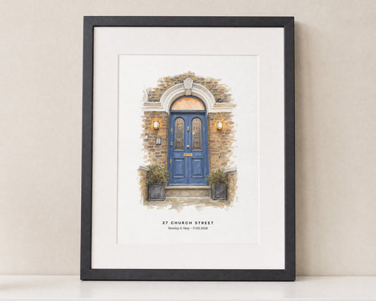 Personalised House Portrait Print, Custom Front Door Illustration, Address Print, New Home Gift, House Warming Gift, Hallway Wall Art