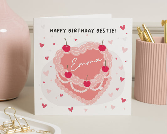 Birthday Card for Best Friend, Personalised Birthday Card, Birthday Card for Her, Cute Birthday Card, Heart Cake Birthday Card