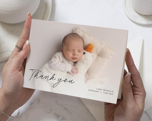 Simple Custom Thank You Cards New Baby, Folded Baby Thank You Cards, Baby Photo Thank You Cards, Postcard Thankyou Cards, Thank You Notes