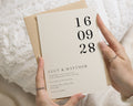 Minimalist Wedding Invitations, Warm Ivory Wedding Invites with Beige Envelopes, Elegant Date Typography, Personalised Wedding Invitations