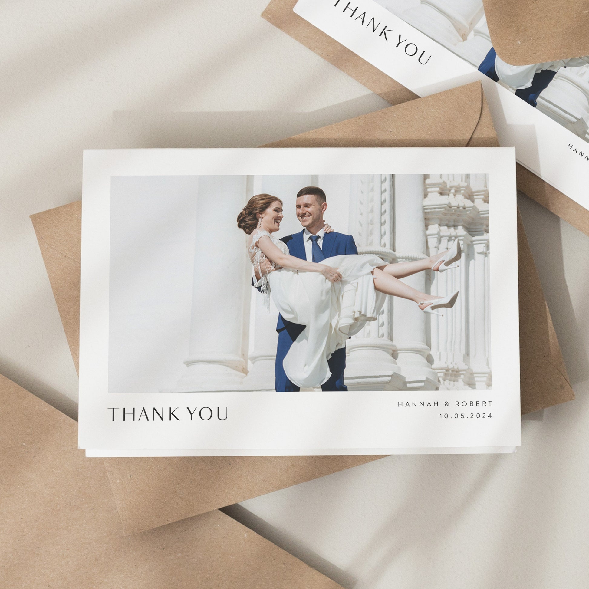 Wedding Folded Thank You Cards, Postcard Thank You Cards Wedding, Wedding Thank You, Thank You Wedding Card, Simple Wedding Card With Photo