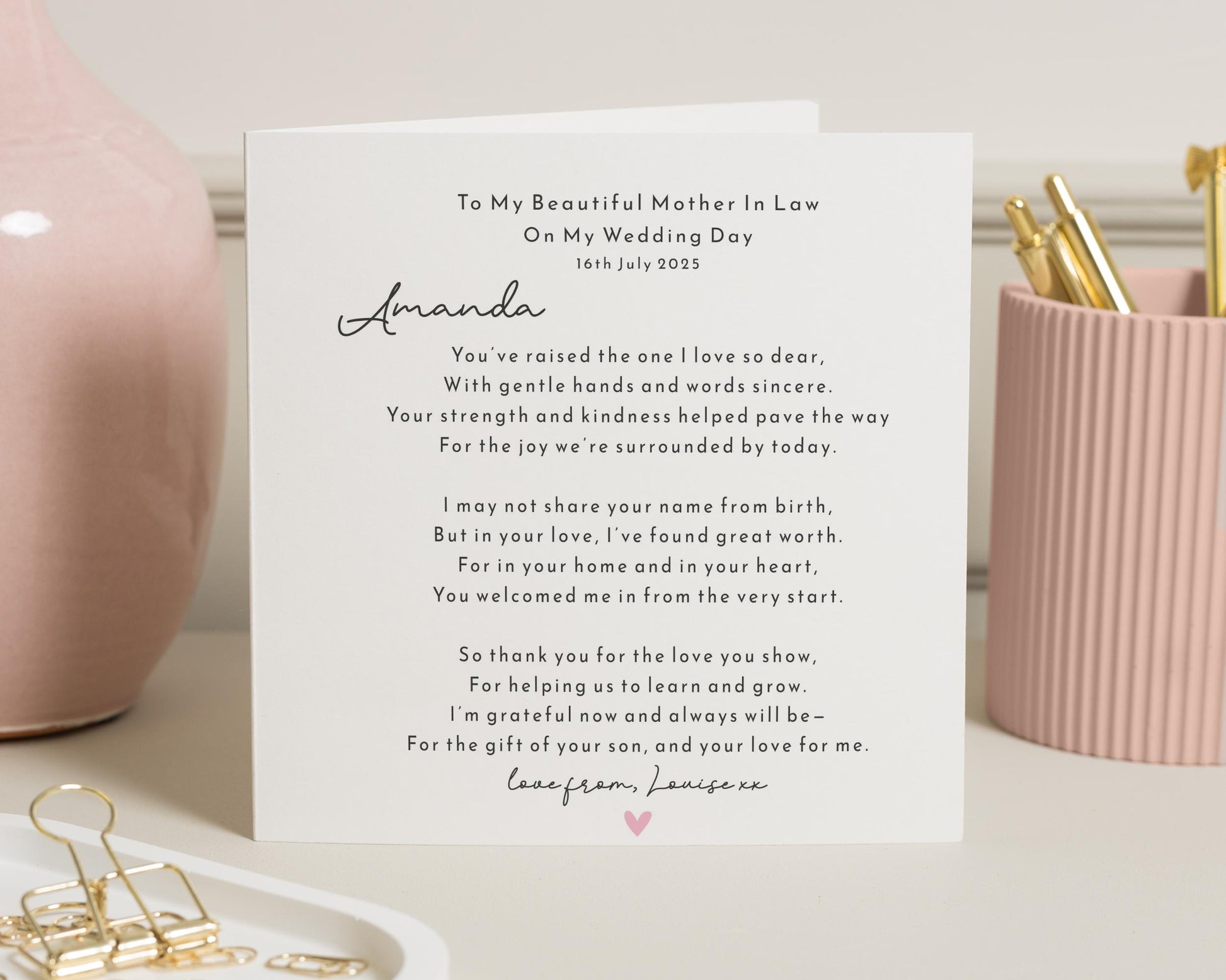 Mother In Law Wedding Day Card, Mother Of The Groom Card, Personalised Poem Card, Wedding Thank You Card, Mother In Law Gift