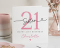 21st Birthday Card for Sister, Personalised Birthday Card, Birthday Card for Her, Custom Sister Card, Pink Glitter Effect Birthday Card