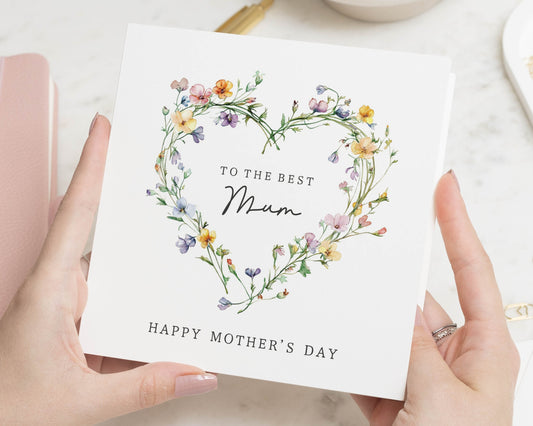 Mothers Day Card, To The Best Mum Card, Floral Mothers Day Card, Happy Mothers Day Card, Personalised Card for Mum, Card for Her