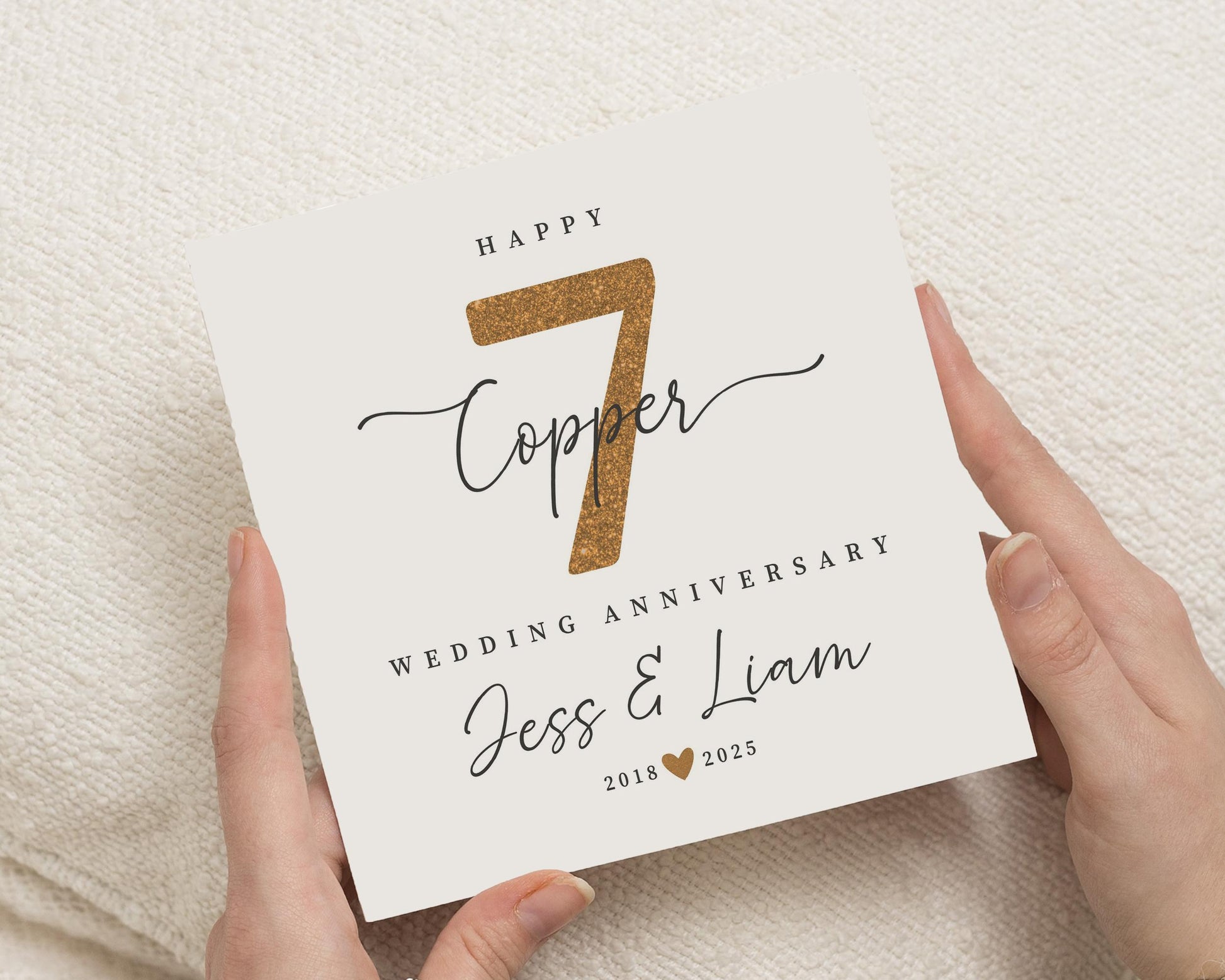 7th Anniversary Card, Copper Wedding Anniversary Card, Personalised Anniversary Card, Anniversary Card for Couple, Custom Year Card