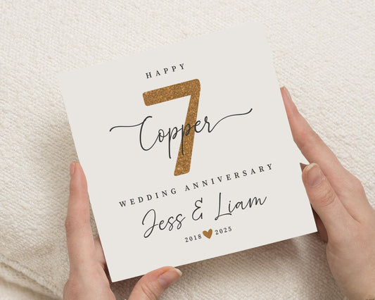 7th Anniversary Card, Copper Wedding Anniversary Card, Personalised Anniversary Card, Anniversary Card for Couple, Custom Year Card