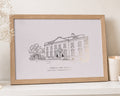 Personalised Gold Foil Venue Print from Your Photo, Blush Pink Wall Art, Custom Couple Illustration, Wedding or Anniversary Gift
