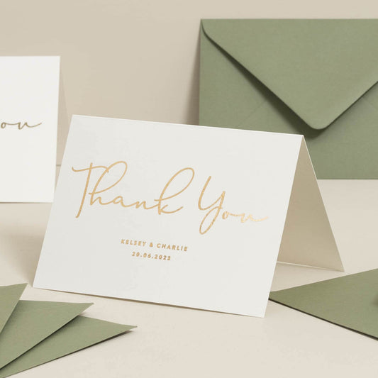 Wedding Thank You Cards, Thank you Cards Wedding, Gold Foil Wedding Note Cards Multi Pack & Envelopes, Wedding Foil Card &#39;Kelsey&#39;