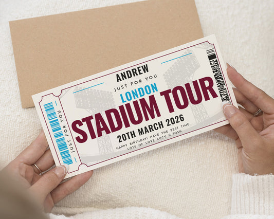 Personalised Stadium Tour Gift Voucher, Birthday Gift For Him Or Her, Custom London Stadium Tour Ticket