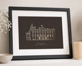 Personalised Gold Foil Wedding Venue Print, Chocolate Brown Wall Art, Wedding Gift, Anniversary Gift, Landscape Framed Print