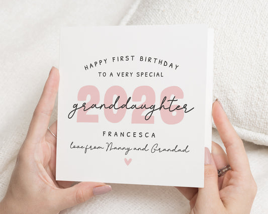 First Birthday Card for Granddaughter, 1st Birthday Card for Girl, Personalised Granddaughter Birthday Card, From Nanny Grandad