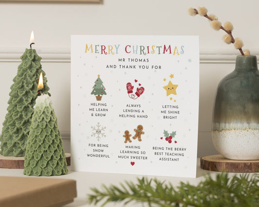 Christmas Card for Teaching Assistant, Merry Christmas Card, Teacher Thank You Card, Christmas Card for Teacher, Personalised Card