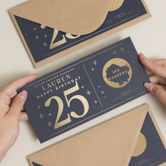 25th Birthday Gift Voucher, 25th Birthday Card, Gold Foil Scratch Card Gift Voucher, Scratch Card, Birthday Surprise Voucher, Gift Ticket