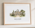 Personalised Wedding Venue Print, Custom Couple Wall Art, Venue Illustration, Wedding Gift, Anniversary Gift, Oak Framed Print