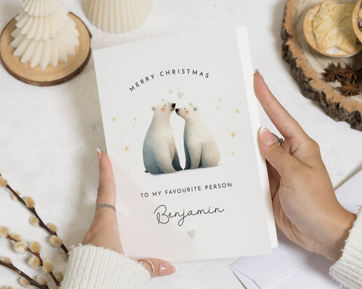 Personalised Christmas Card, Christmas Card for Partner, Favourite Person Card, Cute Polar Bear Card, Boyfriend Girlfriend Card