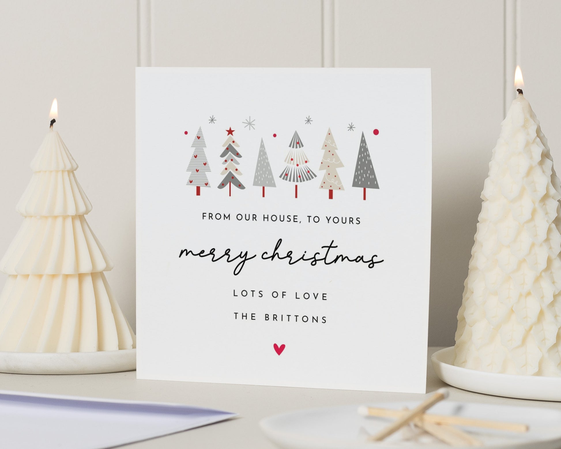 Personalised Christmas Card, Square Christmas Card, From Our House To Yours, Custom Family Name, Modern Christmas Card
