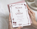 Vineyard Wedding Invitations, Olive Wedding Invites, Burgundy Line Art Wedding Invitation, Blush Pink Personalised Invitation Suite