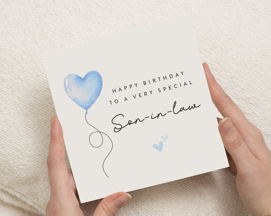 Son in Law Birthday Card, Birthday Card for Son in Law, Special Son in Law Card, Cute Birthday Card for Him, Blue Heart Balloon Card